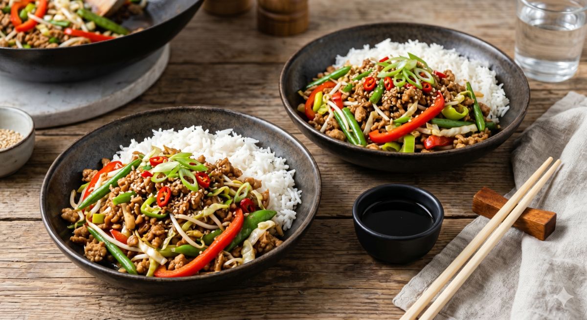 Slanke Aziatische Kipgehakt Wok met Rijst