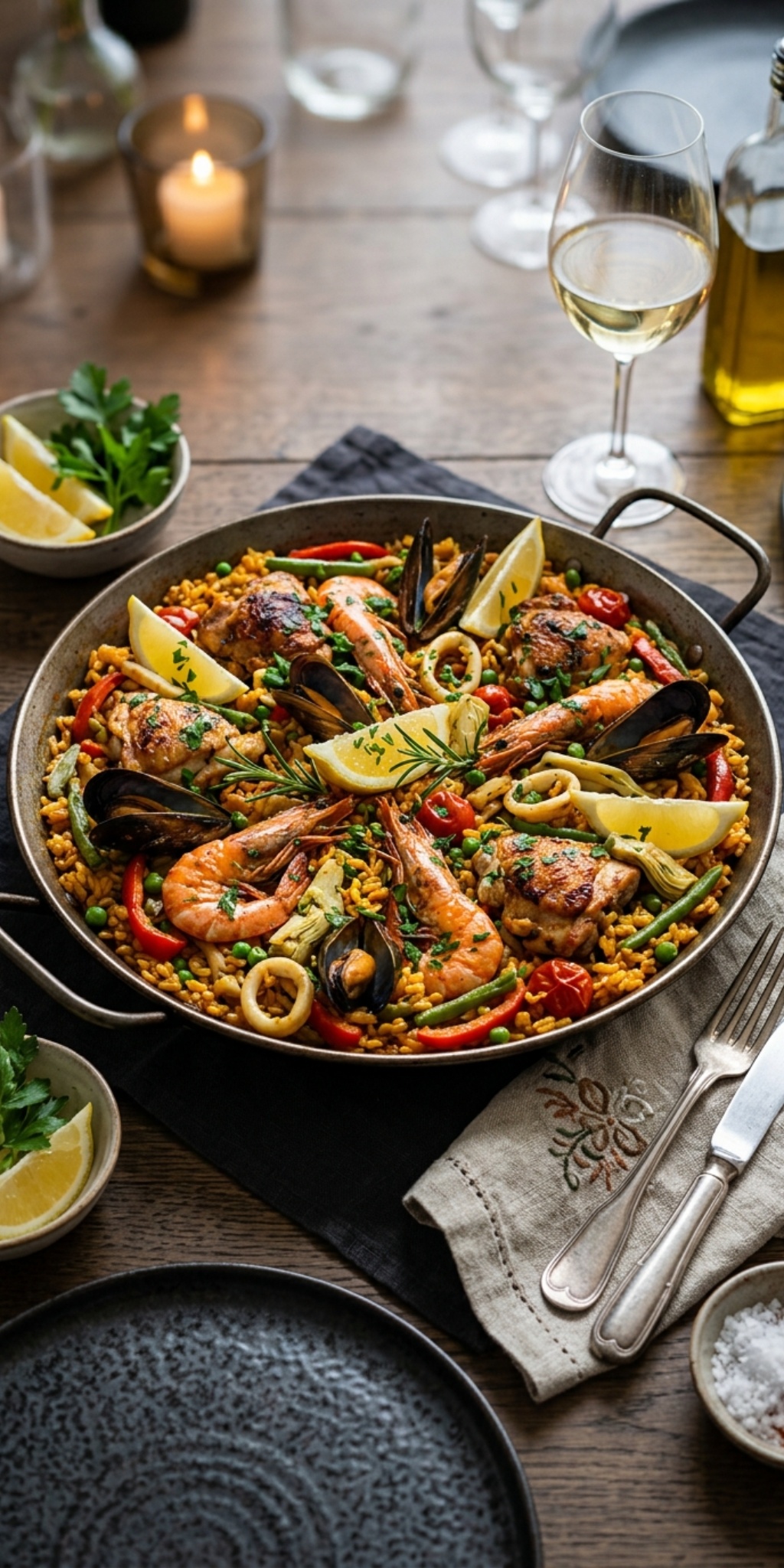 Gezonde Paella met kip en zeevruchten