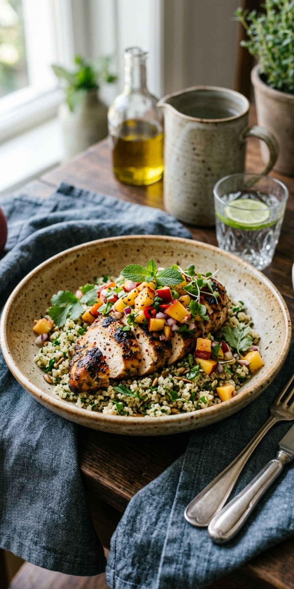 Zomerse kipfilet met nectarine-salsa en quinoa