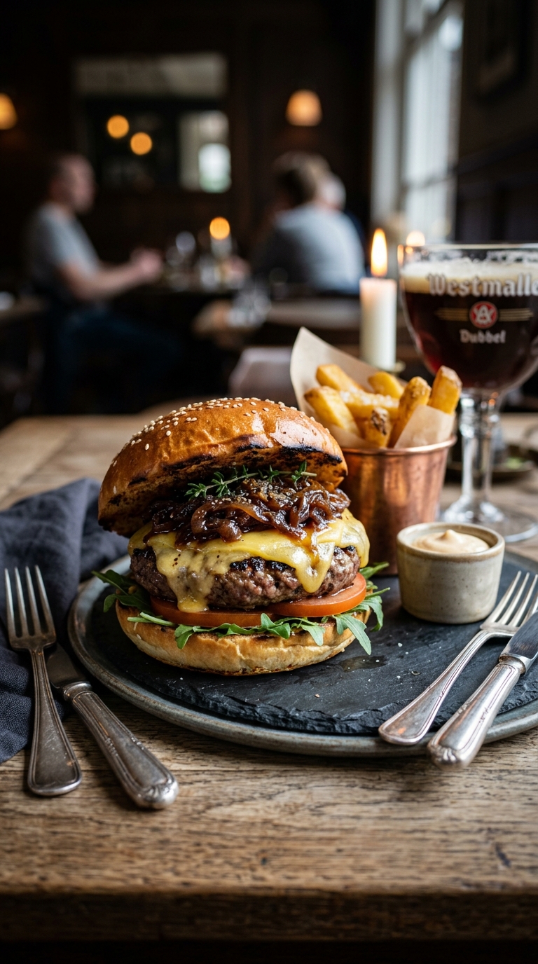Klassieke Kamado Hamburger met Cheddar en Gekarameliseerde Ui