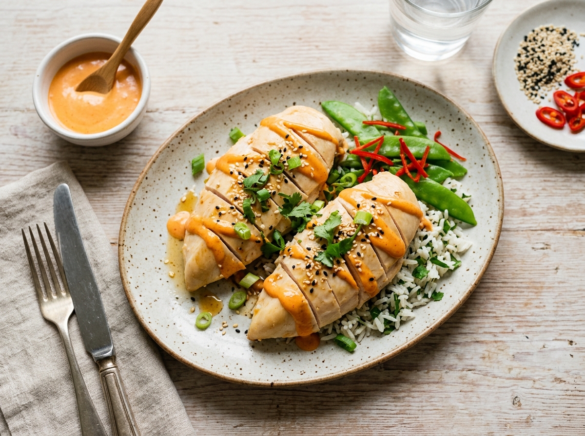 Gestoomde Kipfilet uit de Oven met Sriracha-mayo